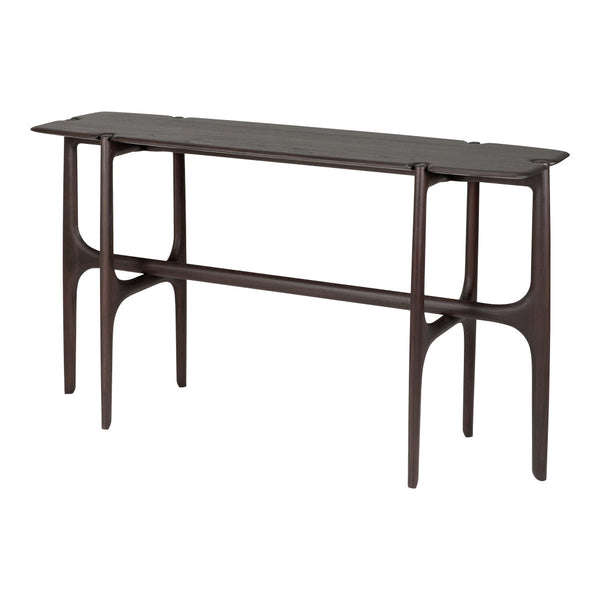 Dark wood console table with smooth, clean lines and a minimalistic design. Ideal for modern decor.