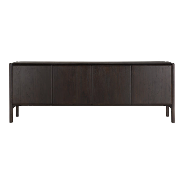 Dark wood sideboard with a smooth, matte finish, featuring minimalist design and clean lines. Perfect for modern decor.
