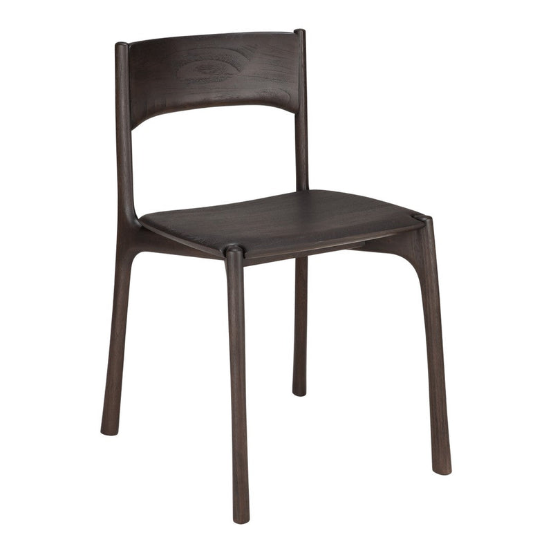 Dark wood chair with a smooth finish and subtle grain patterns, perfect for modern interiors.