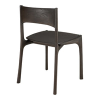 Dark wood dining chair with a smooth finish and minimalist design, featuring subtle grain patterns.