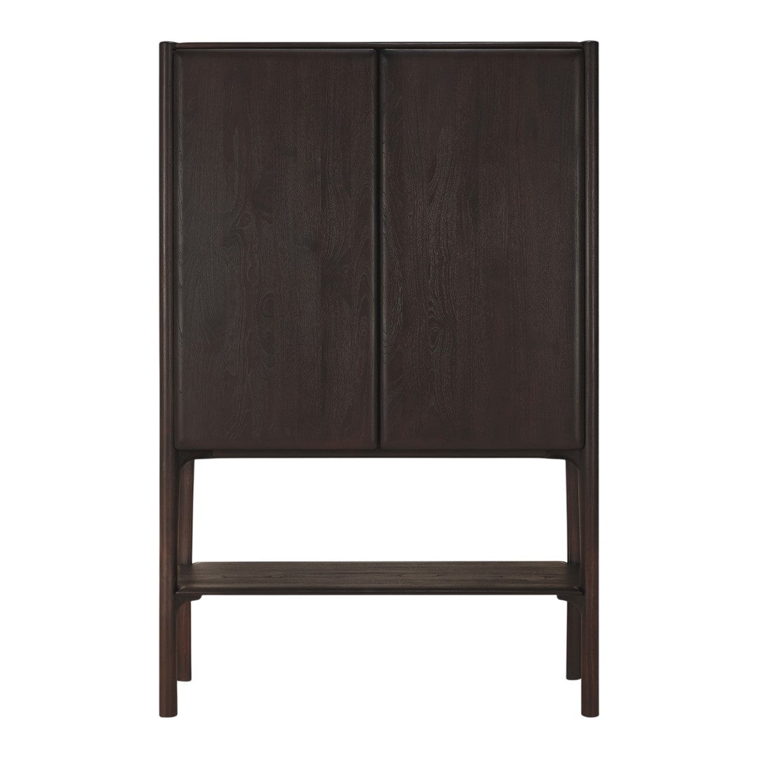 Dark brown wooden cabinet with a smooth finish and minimalist design. Ideal for modern decor.