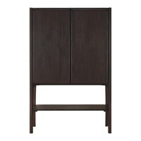 Dark brown wooden cabinet with a smooth finish and minimalist design. Ideal for modern decor.