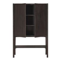 Dark wood cabinet with a smooth finish and minimalist design, featuring two doors and three shelves.