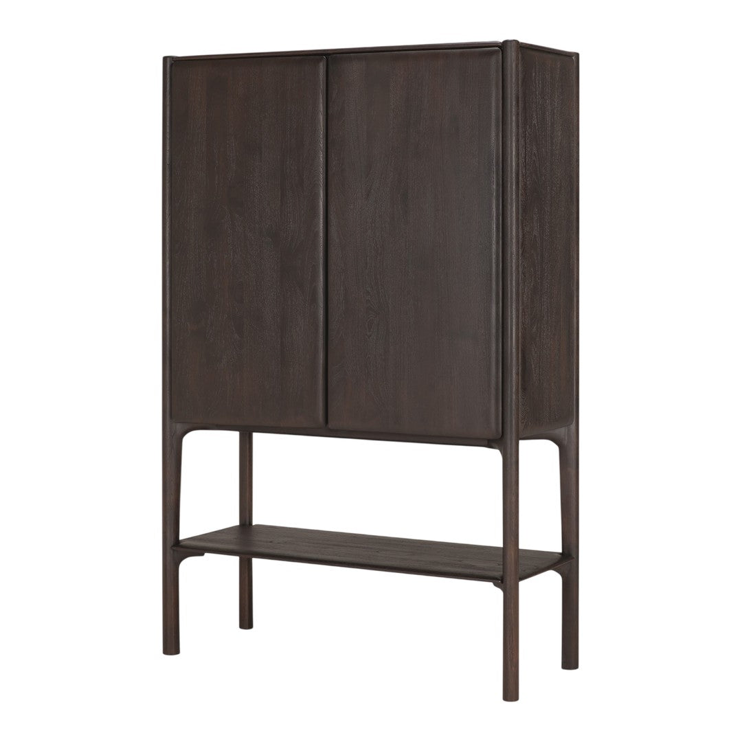 Dark wood storage cabinet with a sleek, minimal design and smooth, seamless finish. Perfect for modern interiors.