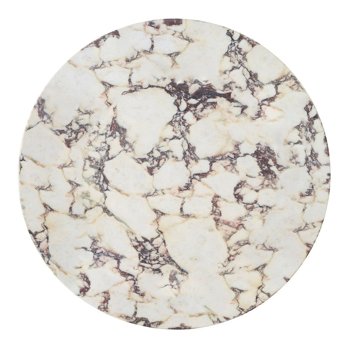 Circular marble pattern with creamy white and rich brown veining, showcasing a natural stone finish. Perfect for decor.
