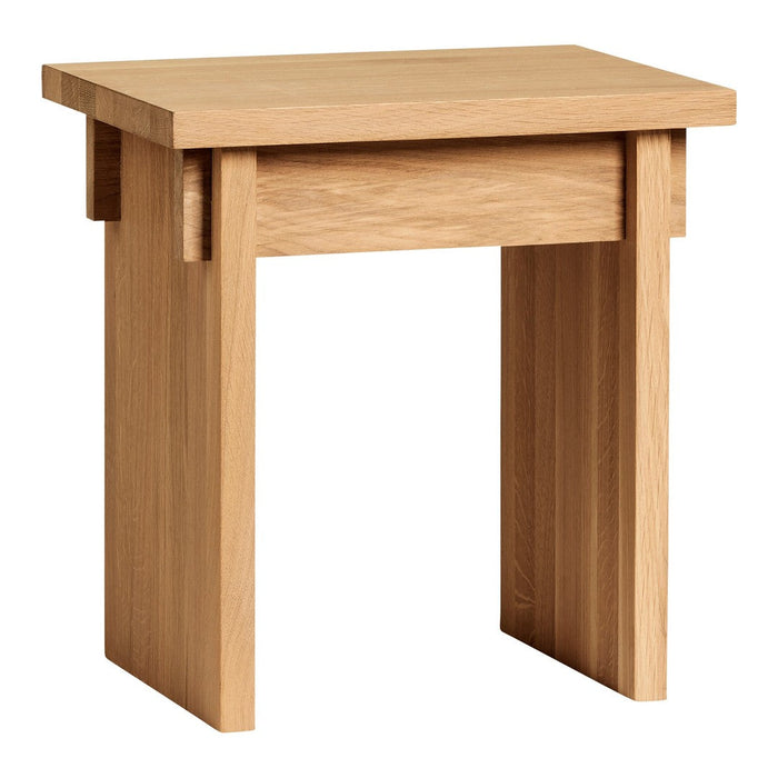 Light oak side table with a smooth, natural wood finish and minimalistic design, showcasing straight lines and sturdy legs.