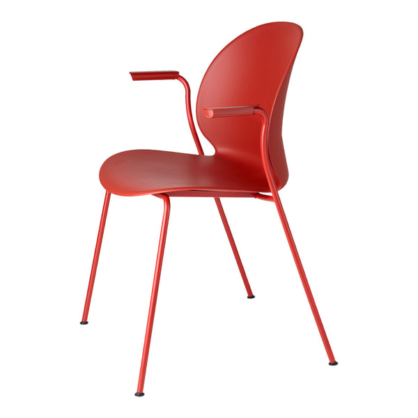 Modern red chair with sleek, minimalist design and smooth curves, perfect for contemporary spaces.