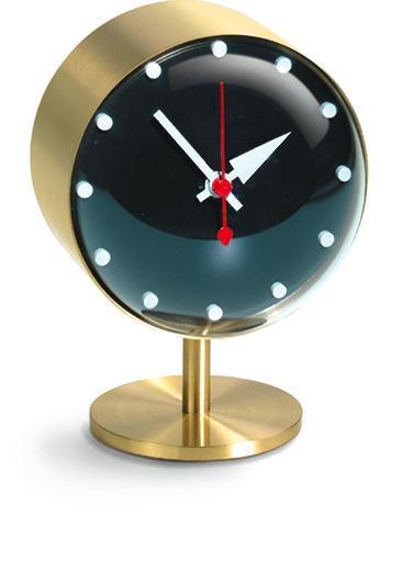 Gold clock with a black and turquoise face, featuring white hour markers and red and white hands. Modern design.