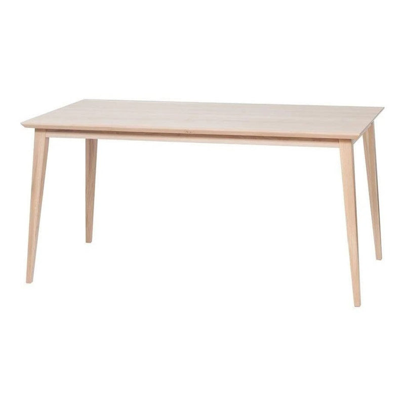 Light wood dining table with a smooth, natural finish and minimalist design, featuring tapered legs for a modern look.