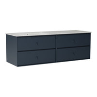 Solid navy blue storage cabinet with four spacious drawers and a smooth gray countertop, modern minimalist design.