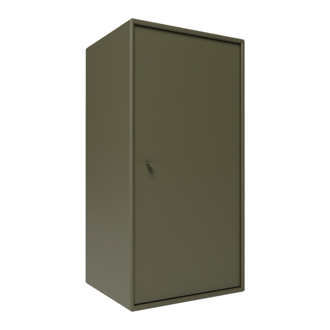 Olive green storage cabinet with a smooth, solid finish and minimal design. Ideal for modern home interiors.