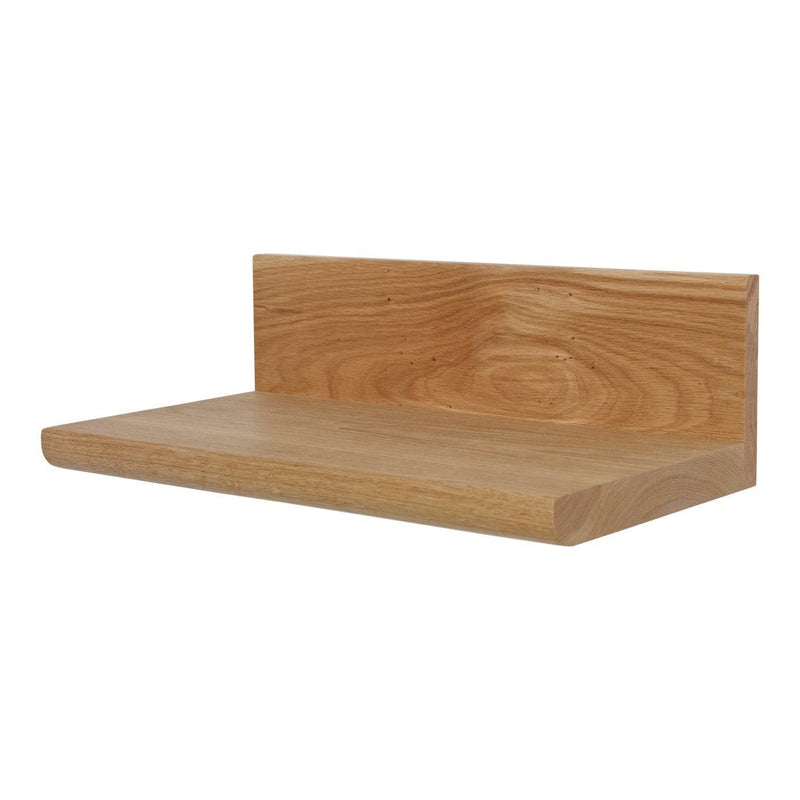 Natural wood shelf with a light oak finish, showcasing smooth surfaces and minimalistic design. Perfect for modern decor.