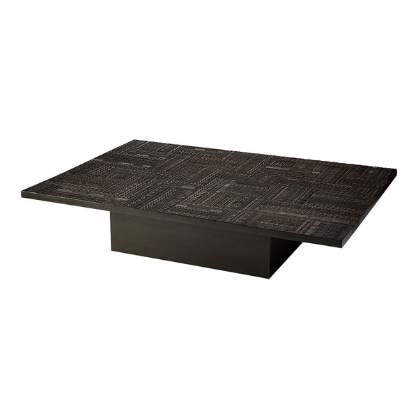 Black patterned coffee table with a sleek, textured surface and modern design. Perfect for contemporary interiors.