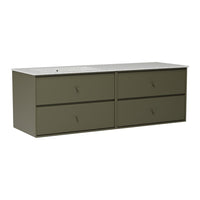 Green dresser with four spacious drawers and a smooth surface, featuring a minimalist, modern design.