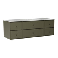 Olive green dresser with a smooth white top and simple drawer knobs. Perfect for modern home decor.
