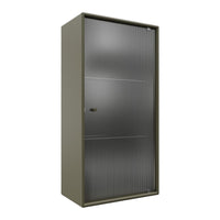 Olive green cabinet with a sleek, vertical ribbed door pattern. Modern design for stylish storage solutions.
