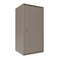 "Solid taupe storage cabinet with a smooth finish and minimalist design."
