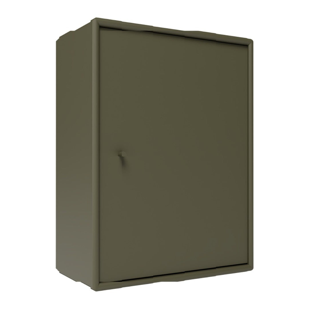 Olive green storage cabinet with a smooth, matte finish and a minimalist design. Perfect for modern interiors.