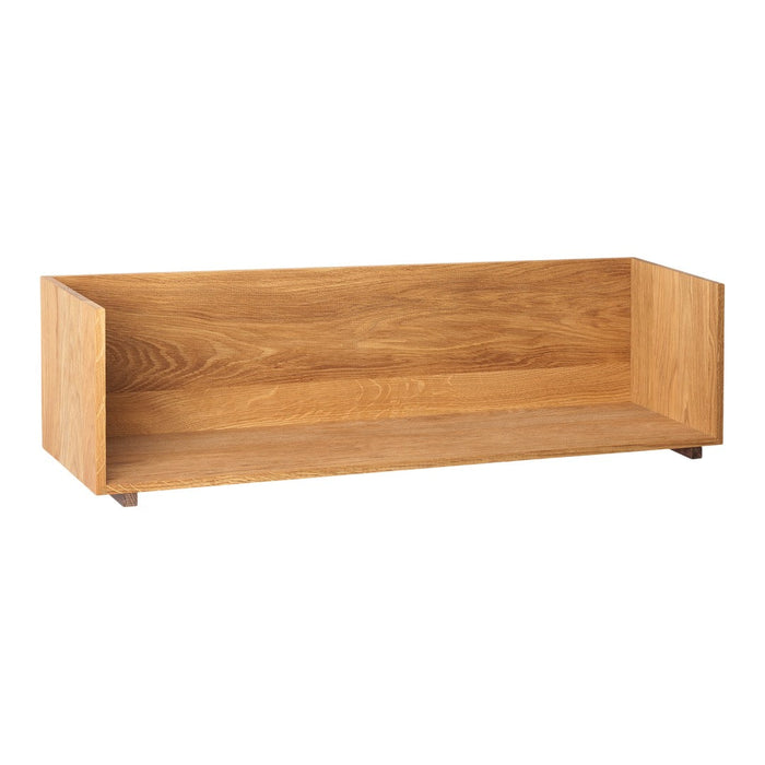 Light oak wood shelf with a smooth, natural finish and minimalist design, showcasing warm brown tones.
