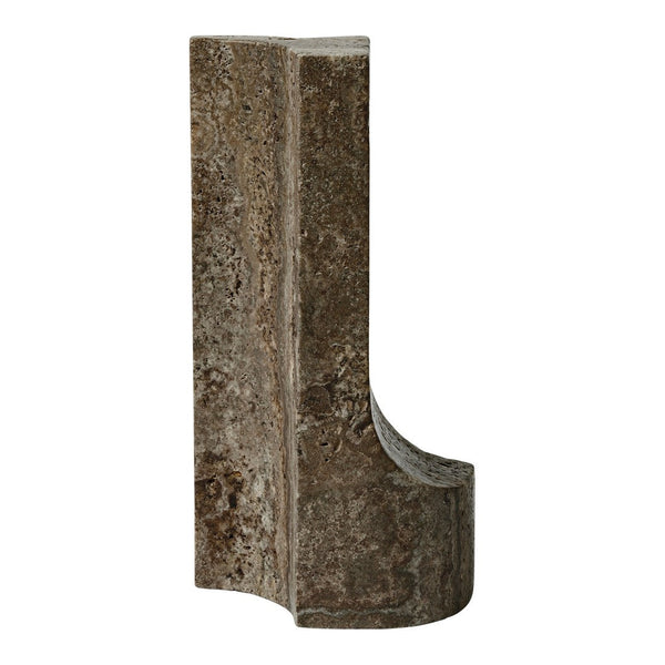 Reclaimed brown textured stone sculpture with unique patterns and an angular design, ideal for modern decor.