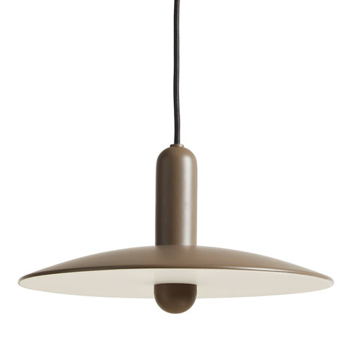 Brown and cream pendant lamp with a sleek design and black hanging cord, ideal for modern interiors.