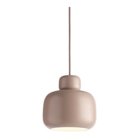 Neutral beige pendant lamp with a smooth, round shape and matte finish, perfect for modern decor styles.