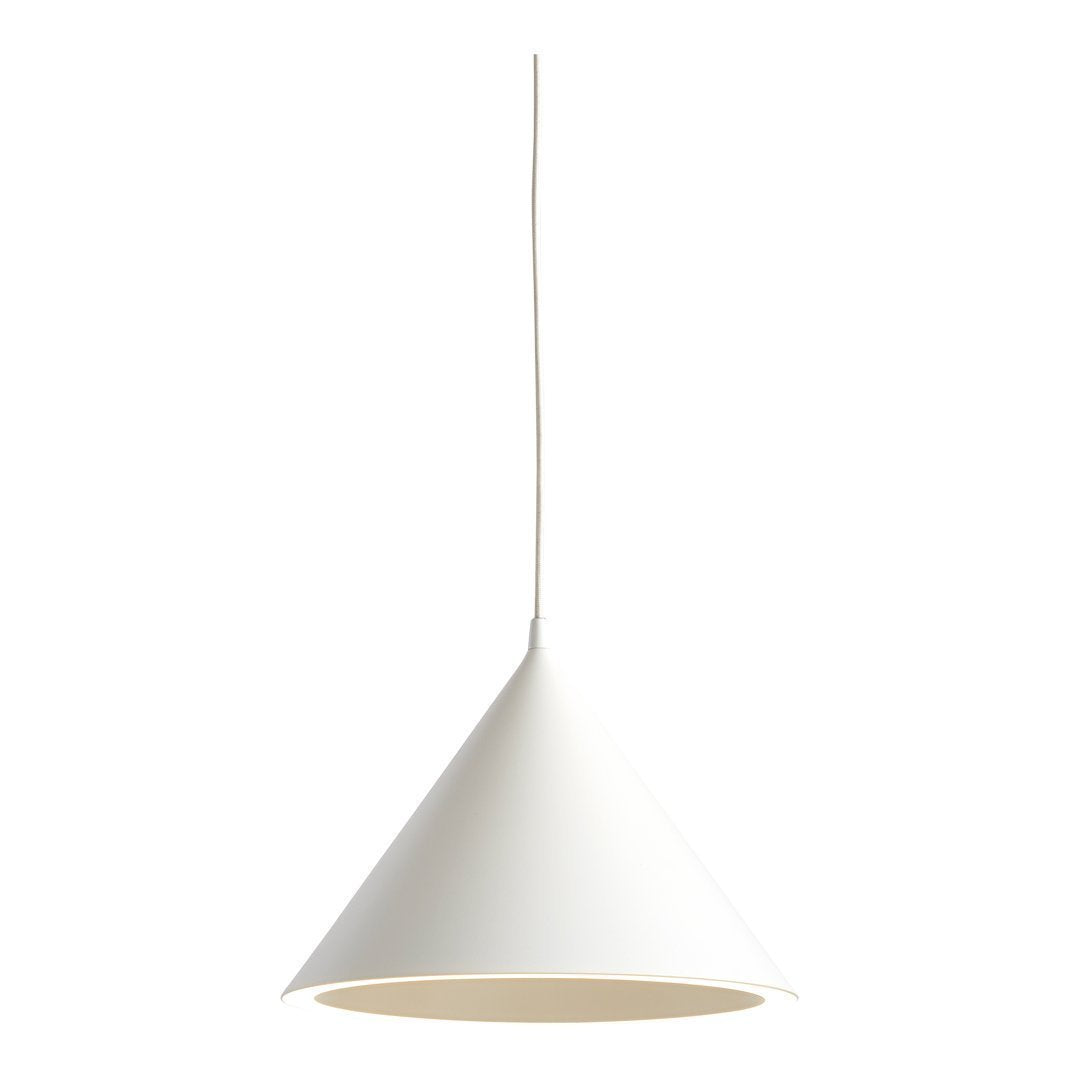 White conical pendant lamp with a smooth finish, perfect for modern lighting design.