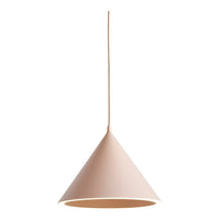 Modern cone pendant lamp in soft pink with a smooth matte finish. Perfect for stylish home decor.