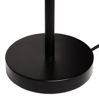 Black lamp base with a smooth, circular design and a sleek finish, featuring minimalist lines and a modern aesthetic.