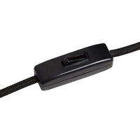 Black toggle switch with a sleek design on a black braided cord. Ideal for modern lighting solutions.