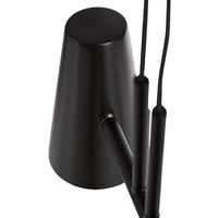 Sleek black table lamp with a modern design and smooth matte finish. Minimalist style with geometric shapes.