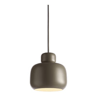 Modern pendant light in muted olive green with a smooth, matte finish. Ideal for adding elegance to any space.