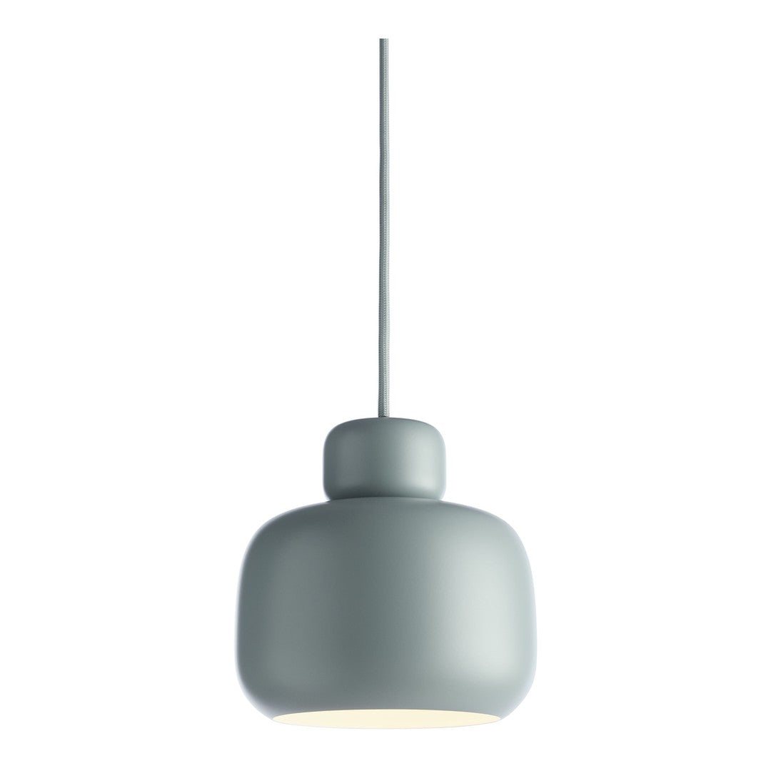 Gray matte pendant lamp with a rounded shape and smooth finish, giving a modern and minimalist aesthetic.