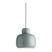 Gray matte pendant lamp with a rounded shape and smooth finish, giving a modern and minimalist aesthetic.