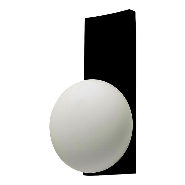 Modern black wall fixture with a smooth white spherical globe, showcasing a minimalist design.
