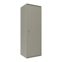 Sleek tall cabinet in a muted gray finish with a smooth, matte texture. Ideal for modern storage solutions.