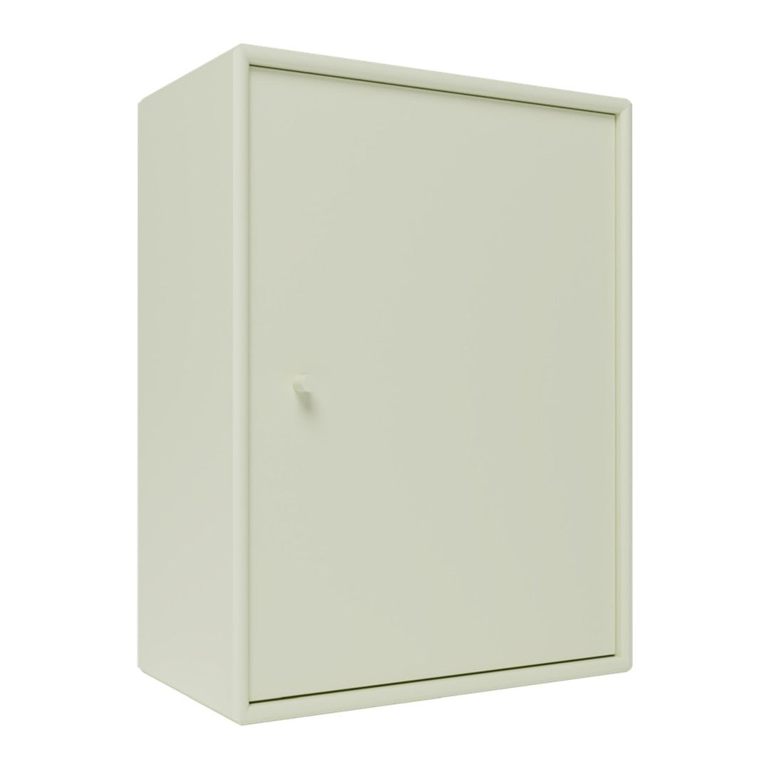 Light green metal cabinet with a smooth, minimalist design and a single door. Ideal for modern decor.