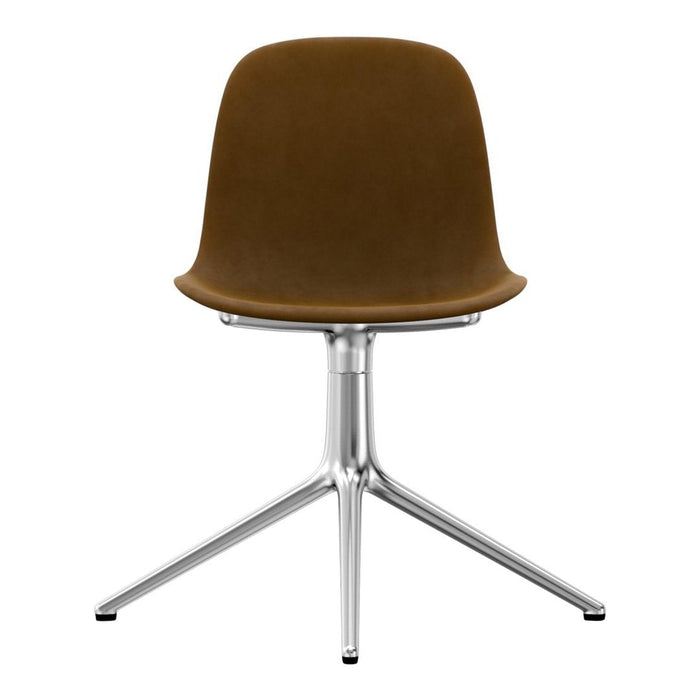 Brown velvet chair with a sleek silver base, featuring a modern, minimalist design. Perfect for contemporary decor.