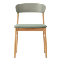 Green and light gray upholstered chair with natural wood legs, featuring a minimalist design and smooth lines.