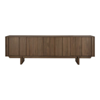 Modern walnut sideboard with rich brown tones and a sleek wood grain pattern. Perfect for contemporary decor.