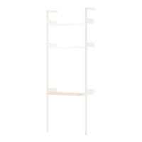 White metal shelving unit with natural wood accents and a minimalist design, perfect for modern interiors.