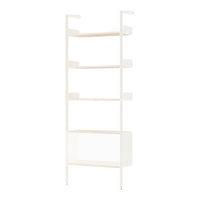White shelving unit with light wood shelves and minimalistic design for a clean, modern look.