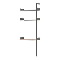 Metallic gray frame with wooden shelf in a minimalistic design, perfect for modern decor.