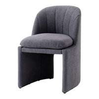 Stylish gray upholstered chair with quilted pattern and sleek lines, perfect for modern decor.