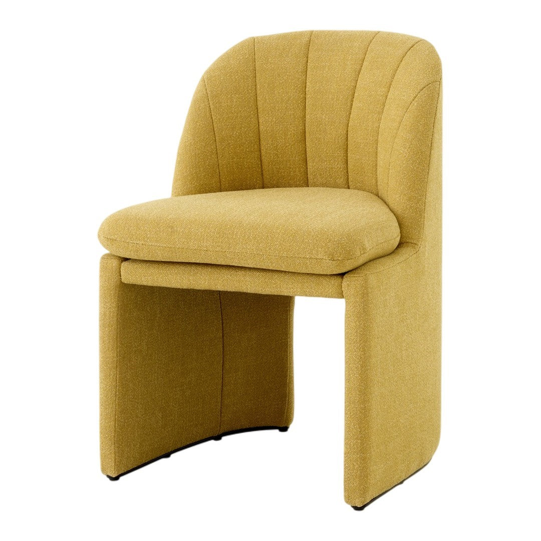 Stylish mustard yellow chair with vertical ribbed pattern, perfect for modern decor.