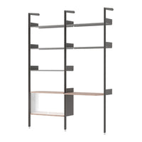Modern black metal shelving unit with light wood accents and sleek minimalist design. Perfect for contemporary spaces.