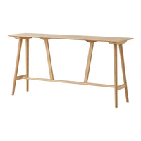 Lightwood console table with a minimalist design, featuring natural grain patterns and a sleek, neutral color.