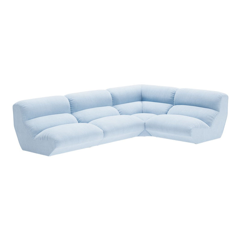 Light blue corner sofa with soft, plush cushions and a smooth texture, perfect for modern living spaces.
