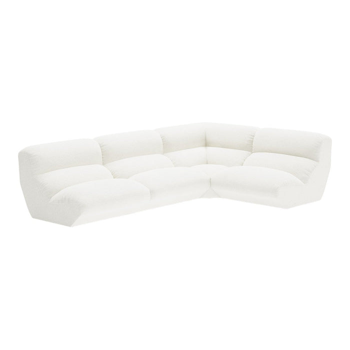 Luxe white corner sofa with soft textured upholstery and a modern design, perfect for any contemporary space.