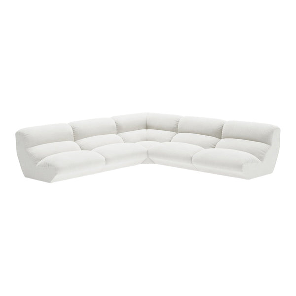 Textured white corner sofa with soft, plush cushions and minimalistic design ideal for modern interiors.